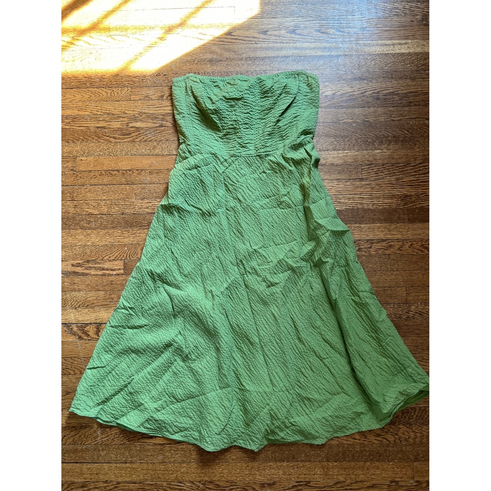 J.Crew Green Seersucker Strapless Midi Dress 100% Cotton Size 6 Style